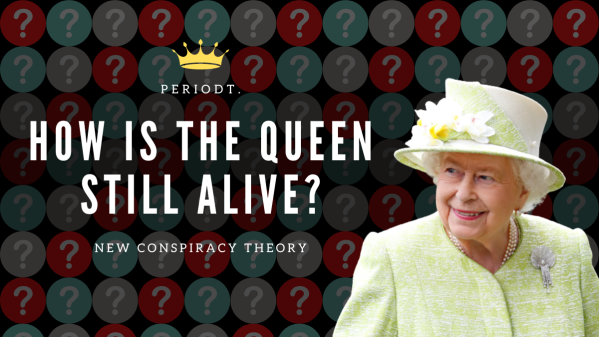 how is the queen still alive conspiracy theory blog cover image post blue red white question mark creepy mysterious background